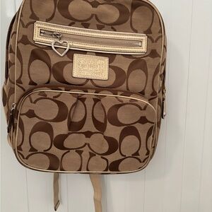 Coach Signature Canvas Backpack in Brown/Tan Excellent Condition